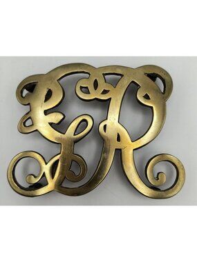 Vintage Brass Williamsburg King George Monogram Trivet Detailed Scroll Design